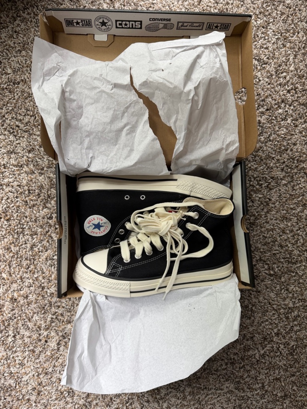 Throwback Converse High Top Sneakers in Black and Cream/White